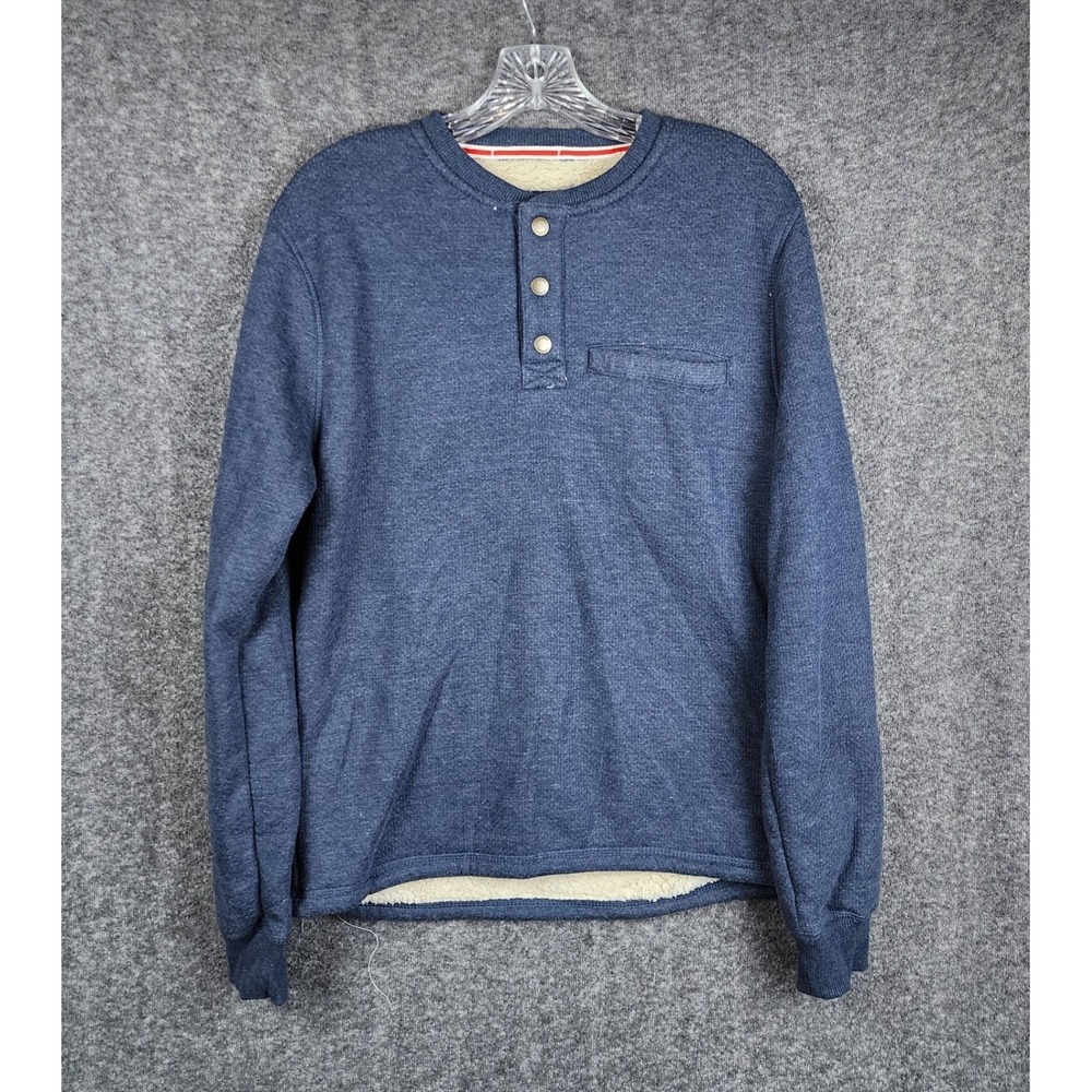 Coleman Henley Pullover Mens Small Navy Blue Sherpa Lined Snap Button Fleece